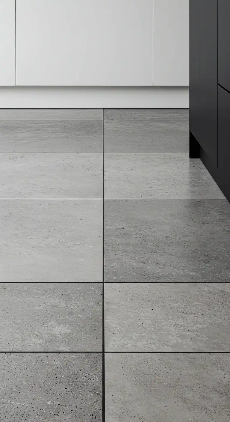 19 Elegant Kitchen Flooring Ideas with Dark Grout for a Sleek Finish 10 9) Concrete Tiles with Black Grout