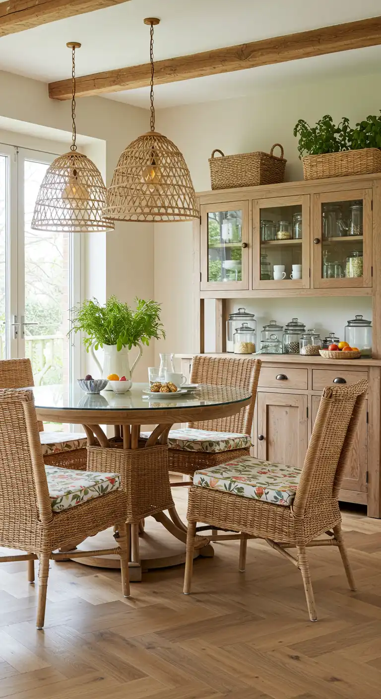 13 Cottagecore Dining Room Ideas That Bring Fairy Tale Charm 10 (9) Incorporate Wicker or Rattan Furniture