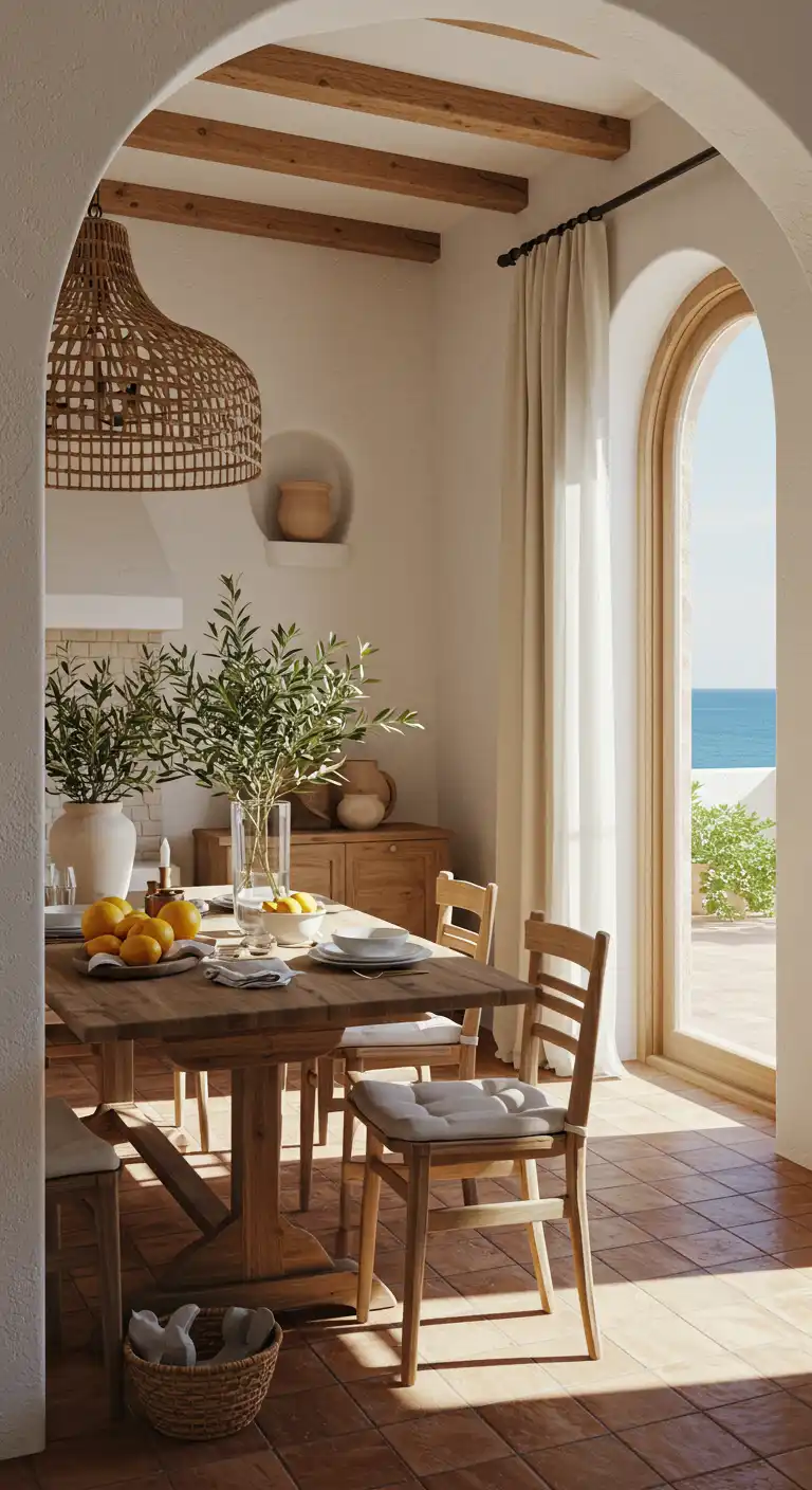 19 Open Concept Dining Area Designs for a Spacious Feel 9 9) Mediterranean Sunlit Escape