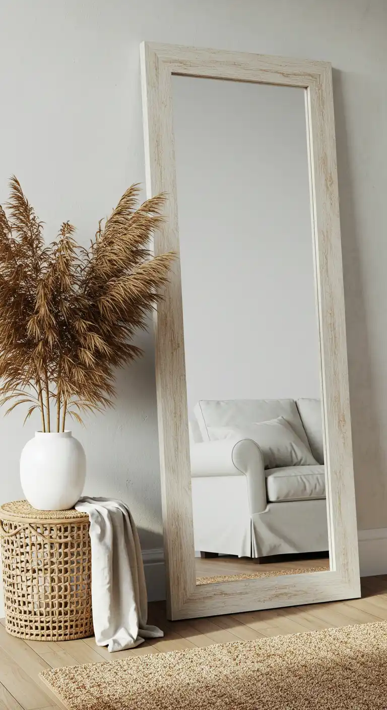 17 Dining Room Mirror Ideas That Add Style and Light 10 9. Oversized Leaner Mirror