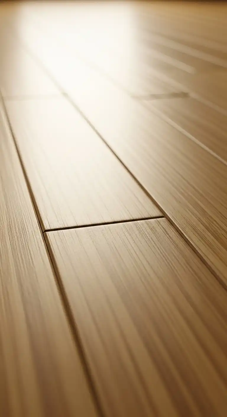 A close-up, angled shot of blonde bamboo flooring
