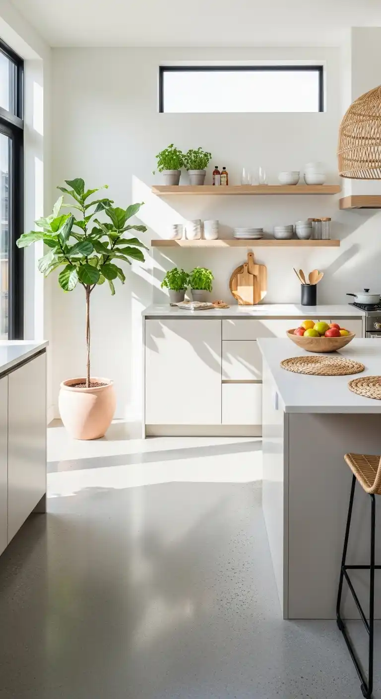 A contemporary kitchen styled for summer