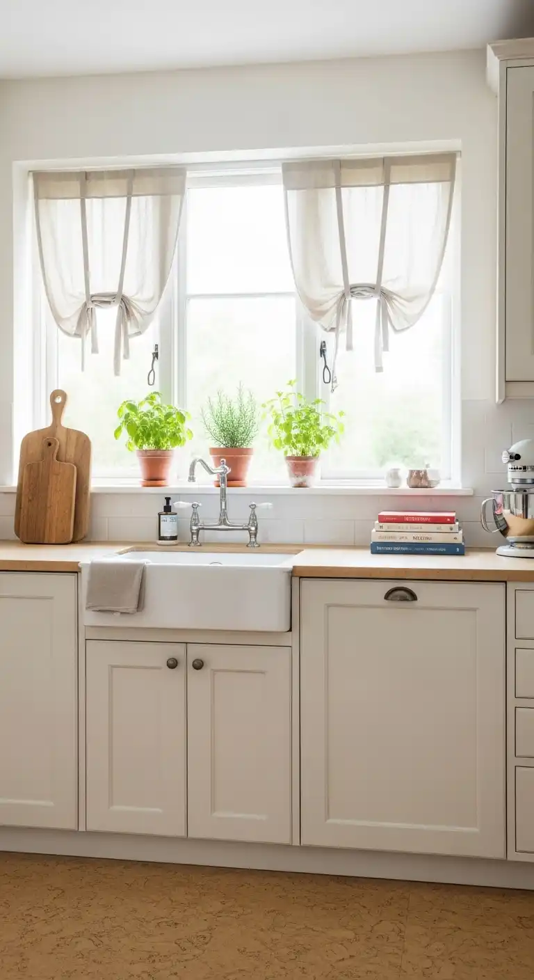 A minimalist, energy-efficient kitchen featuring natural cork flooring