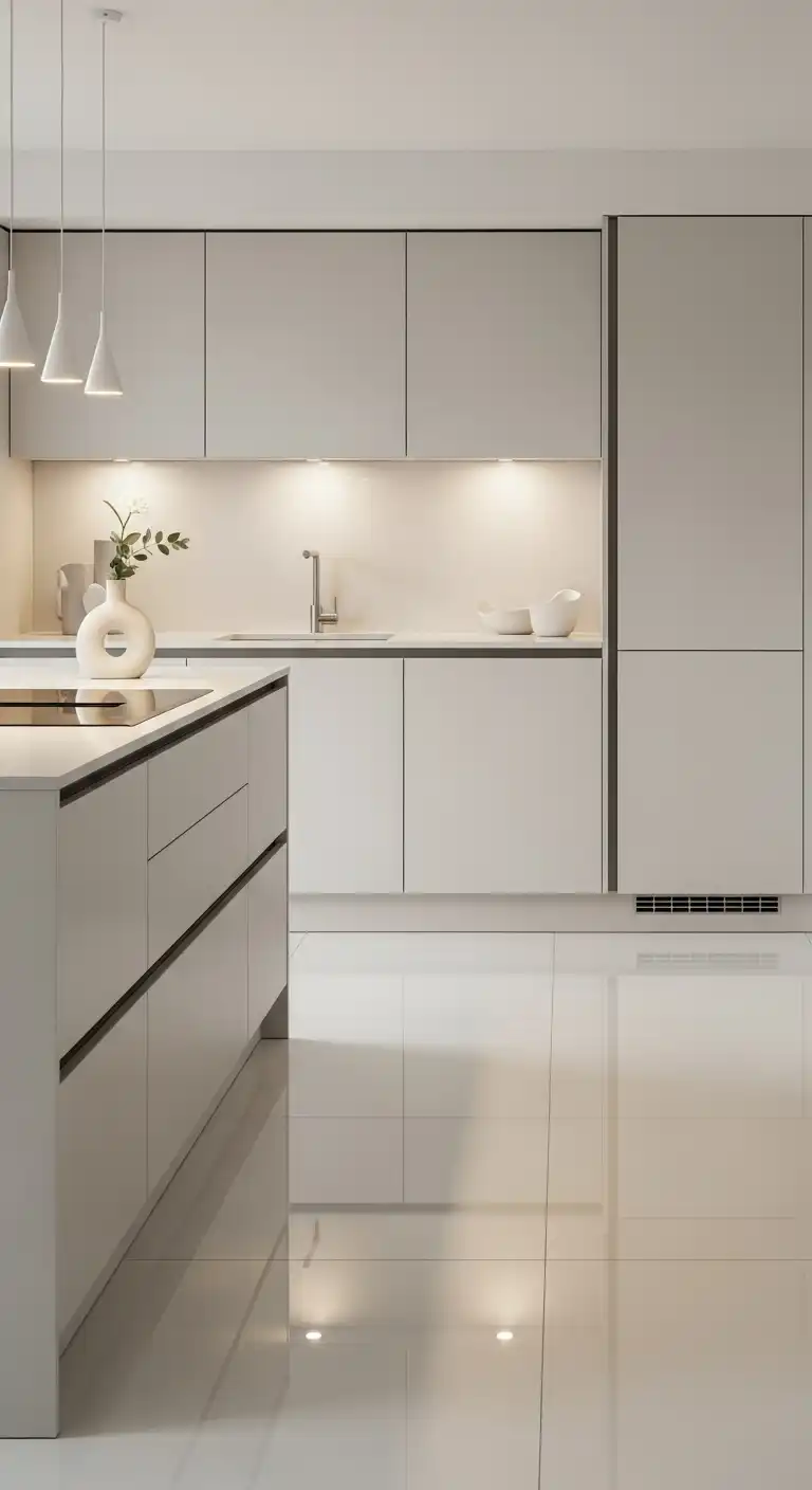 A sleek, monochromatic kitchen