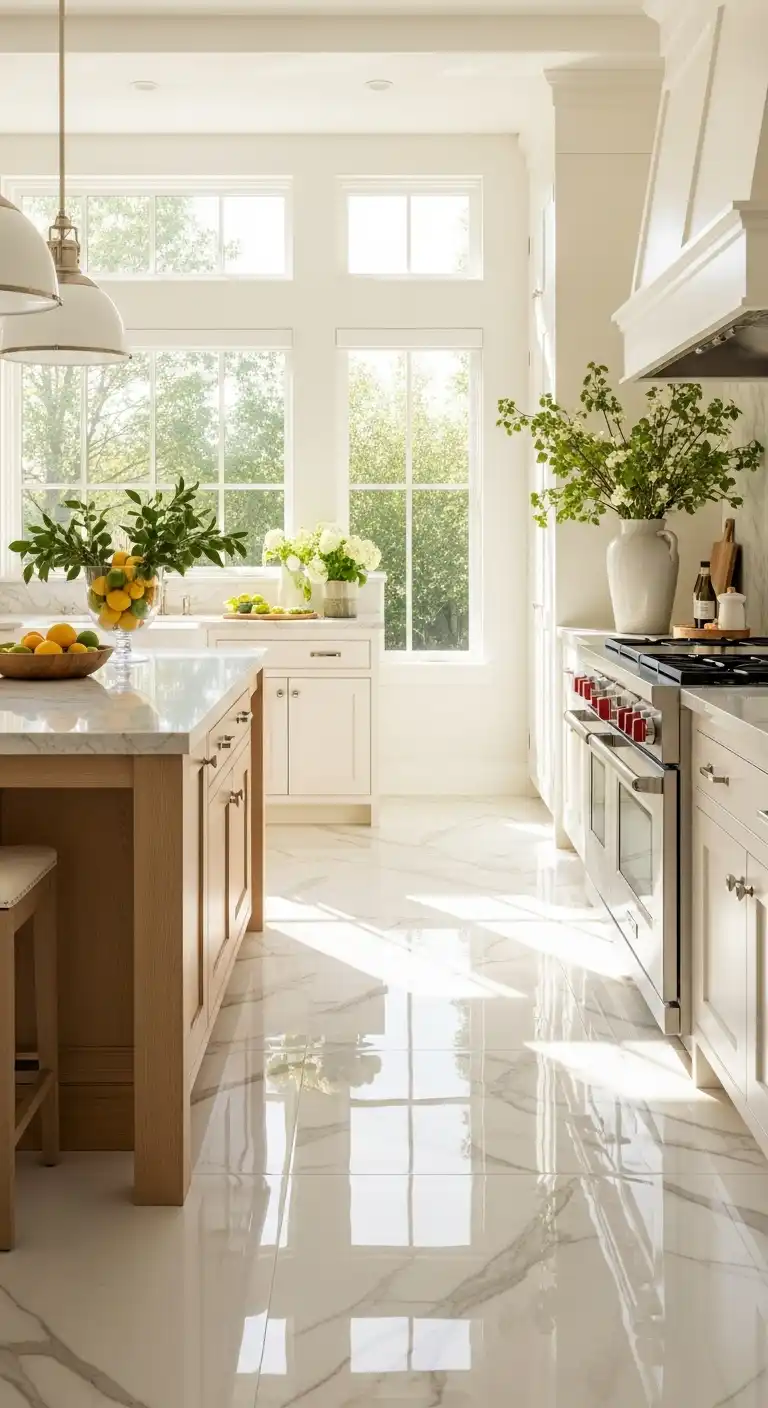 A stylish, airy kitchen with large window
