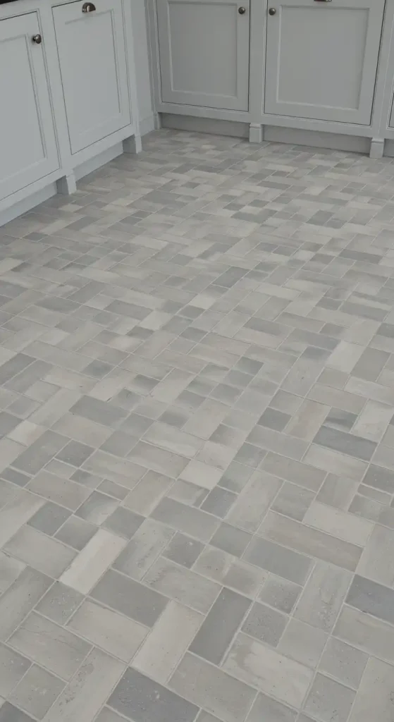 10 Timeless Kitchen Ceramic Tile Flooring Ideas for a Classic Look 14 Basketweave Pattern in Soft Grays (12)