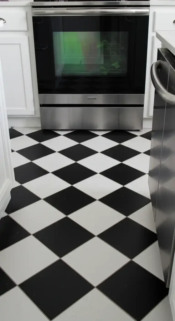10 Timeless Kitchen Ceramic Tile Flooring Ideas for a Classic Look 11 Classic Black-and-White Checkerboard (8)