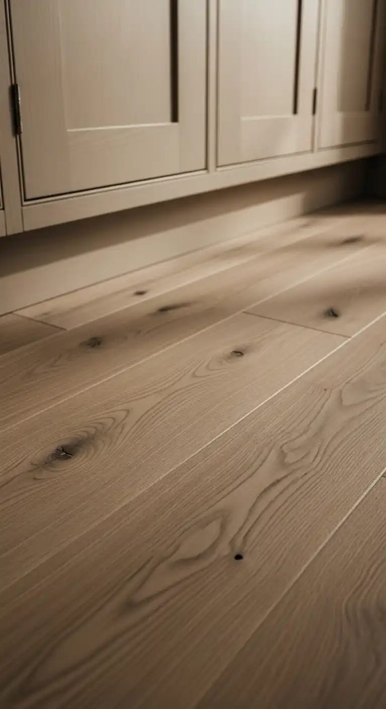 Close-up shot of light oak hardwood flooring with a soft matte finish