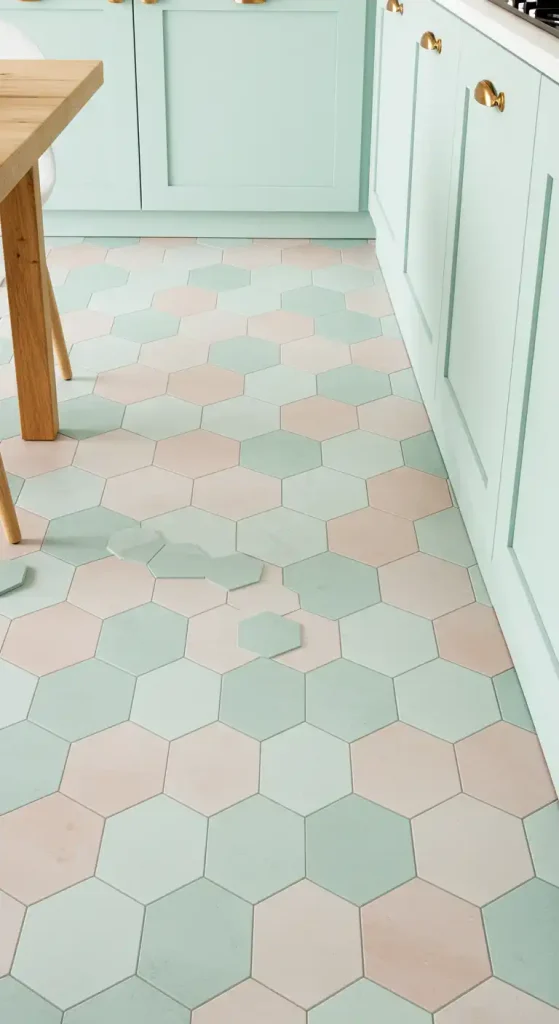 10 Timeless Kitchen Ceramic Tile Flooring Ideas for a Classic Look 4 Hexagon Tiles in Soft Pastels