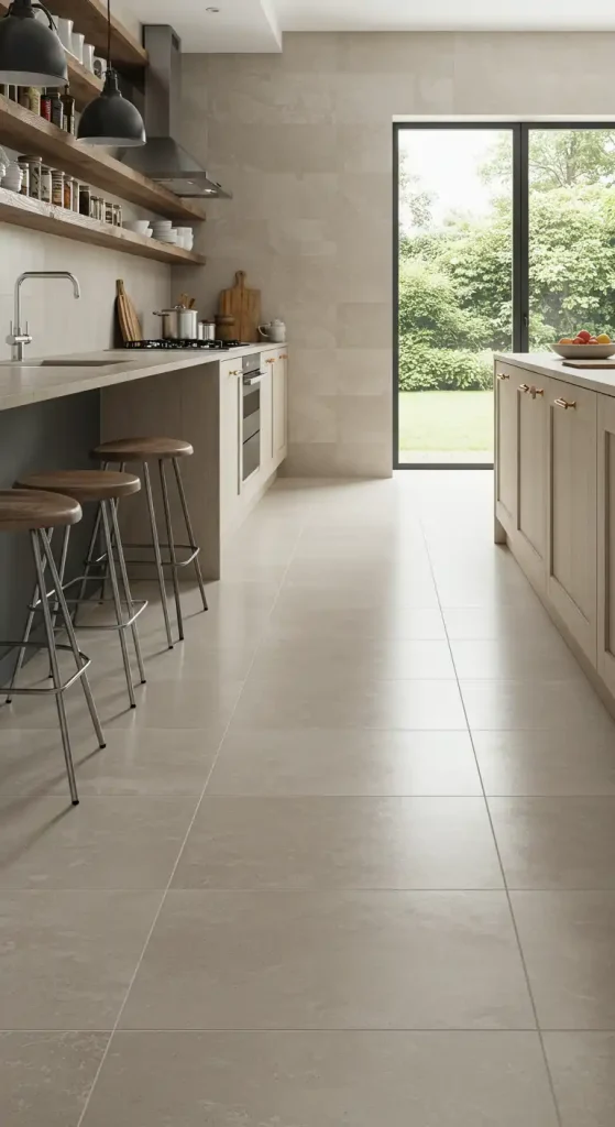 10 Timeless Kitchen Ceramic Tile Flooring Ideas for a Classic Look 6 Large-Format Neutral Tiles