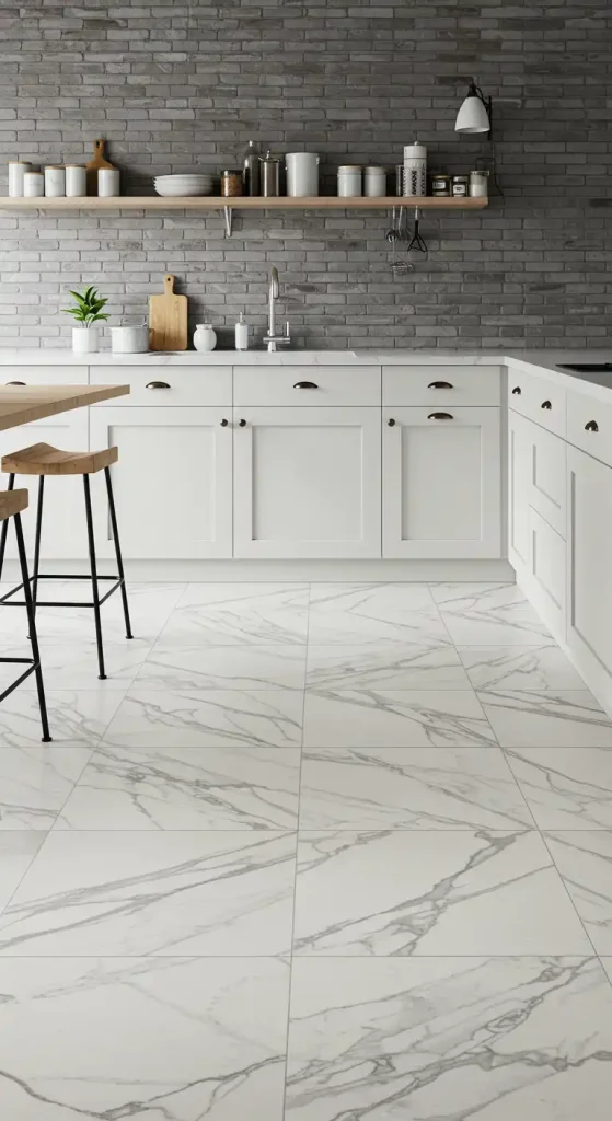 10 Timeless Kitchen Ceramic Tile Flooring Ideas for a Classic Look 20 Marble-Look Ceramic Tiles (18)
