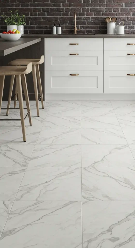 10 Timeless Kitchen Ceramic Tile Flooring Ideas for a Classic Look 21 Marble-Look Ceramic Tiles