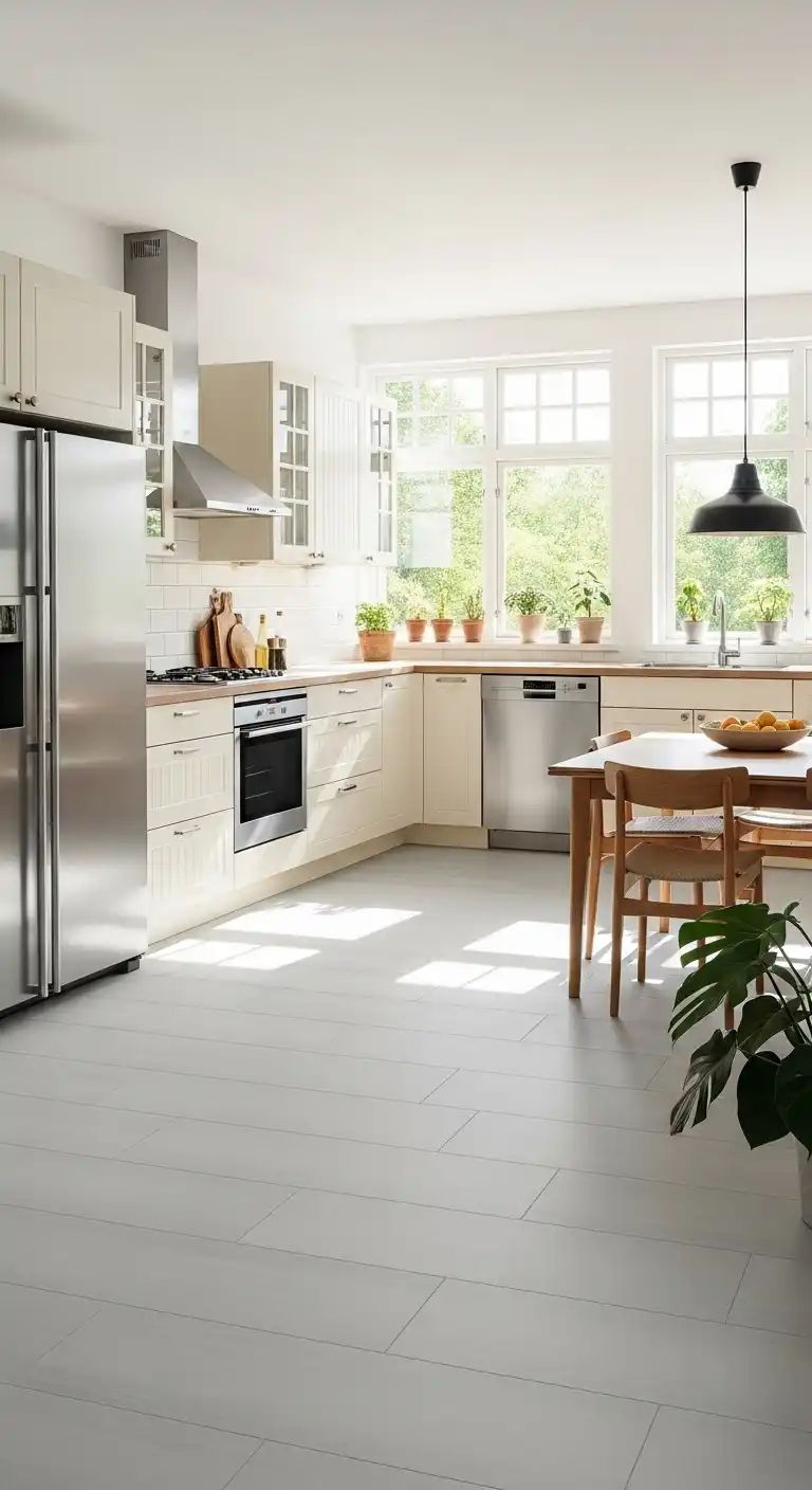Modern Kitchen with Pale Gray Vinyl Tiles