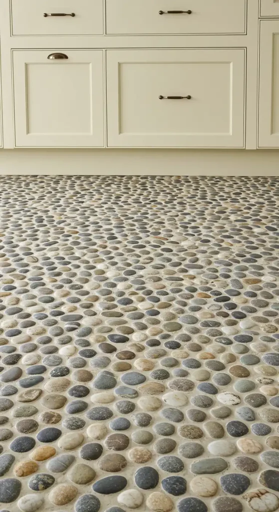 21 Earthy Kitchen Flooring Ideas for a Warm and Natural Look 14 Pebble Tile Flooring