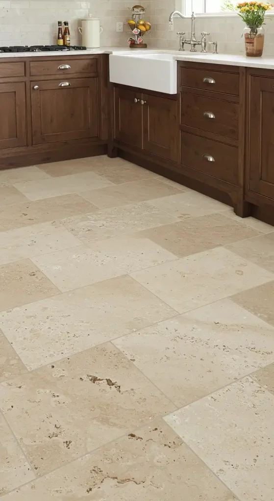 21 Earthy Kitchen Flooring Ideas for a Warm and Natural Look 18 Vinyl Tiles with Stone Texture