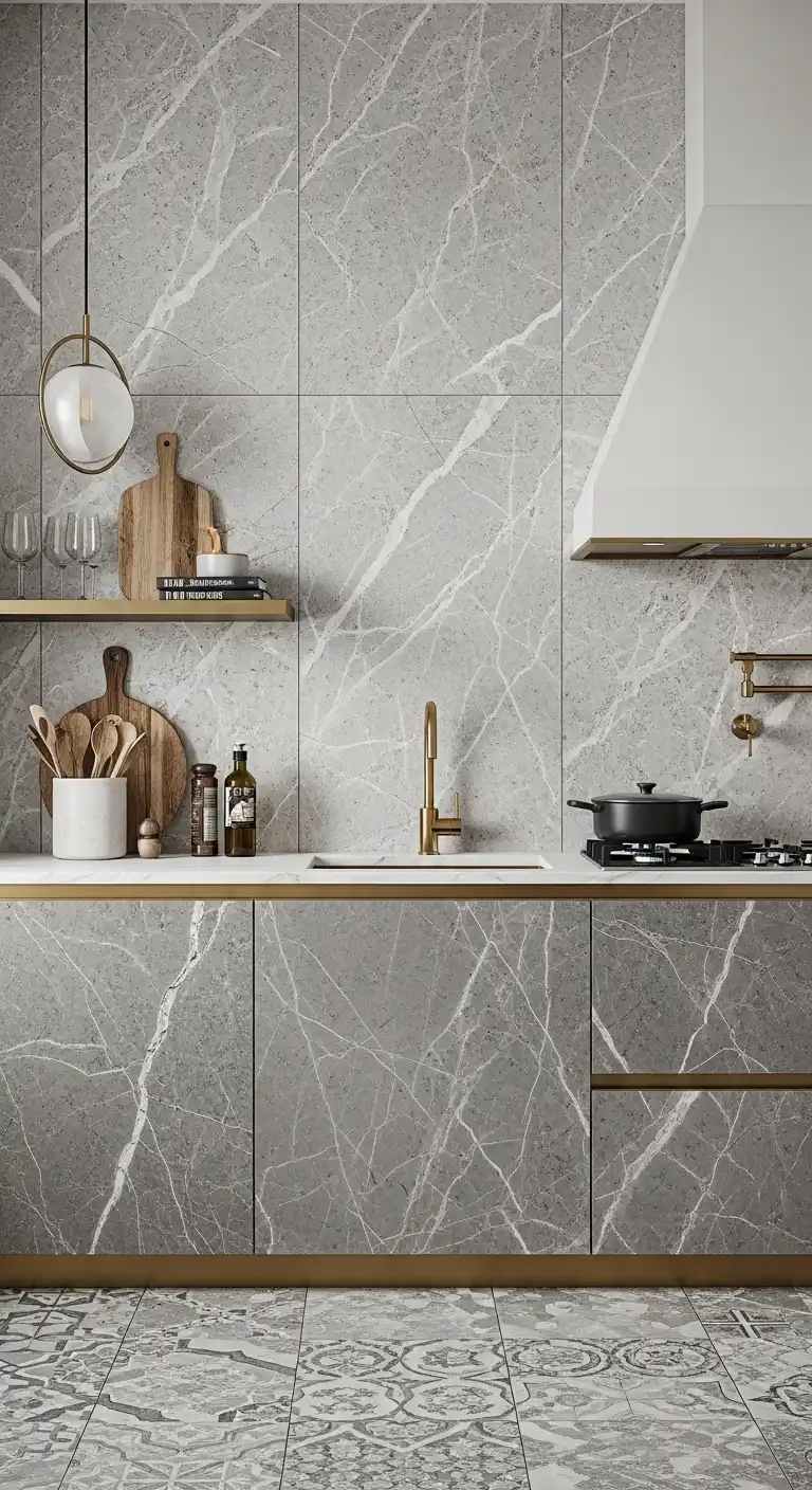 22 Stylish Grey Kitchen Flooring Ideas for a Sophisticated Look 11 10. Grey Marble Tiles