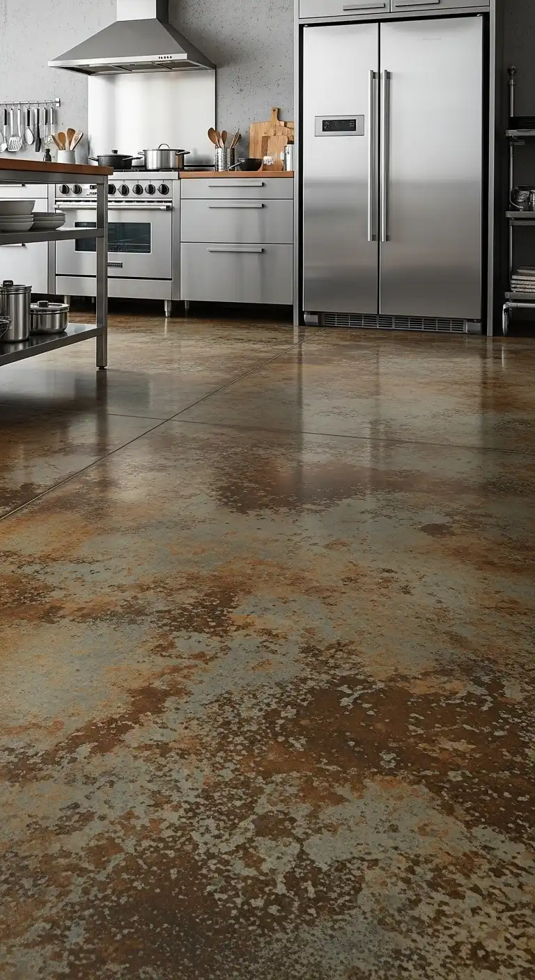 18 Industrial Kitchen Flooring Ideas for a Chic and Raw Aesthetic 12 11. Acid Stained Concrete