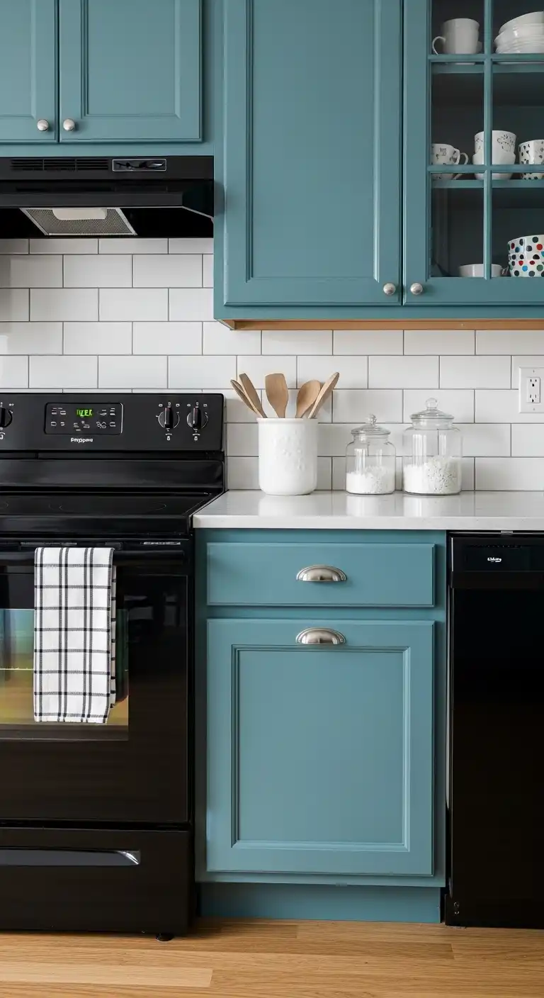Kitchen Cabinet Color Ideas with Black Appliances: 20 Trendy Picks 12 11. Teal Cabinets