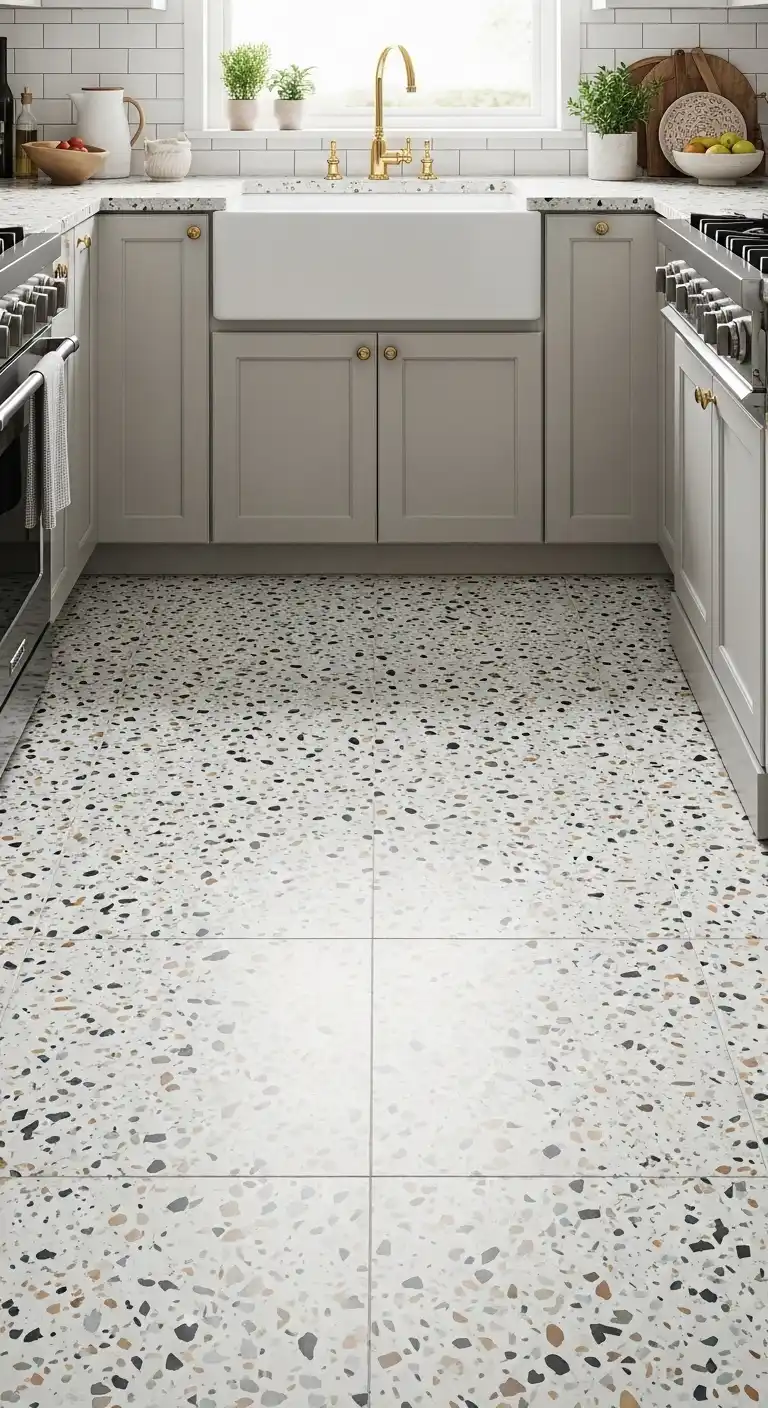 17 Best Galley Kitchen Flooring Ideas for a Sleek and Practical Design 12 11. Terrazzo for Retro Flair