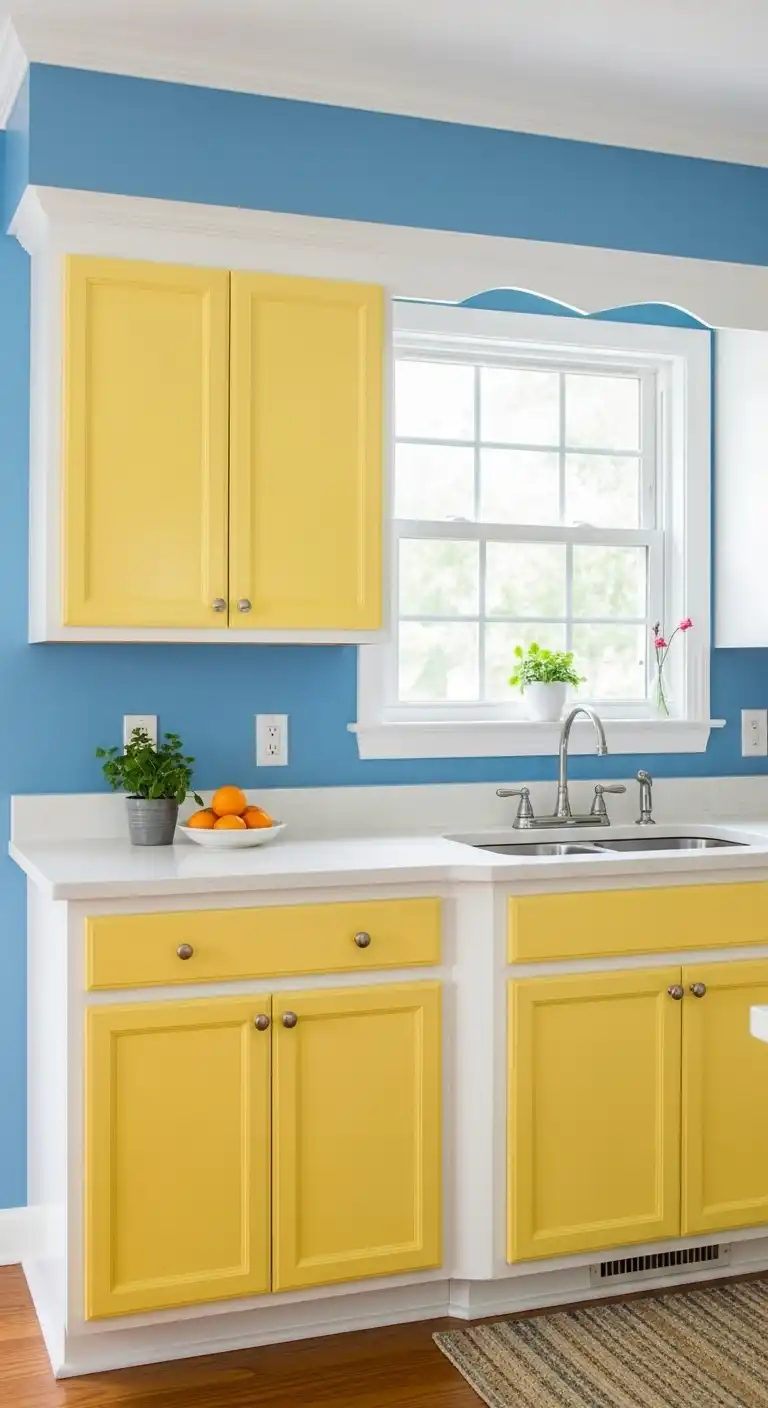 Kitchen Cabinet Color Ideas with Blue Walls: 21 Fresh Picks 12 11. Yellow Cabinets