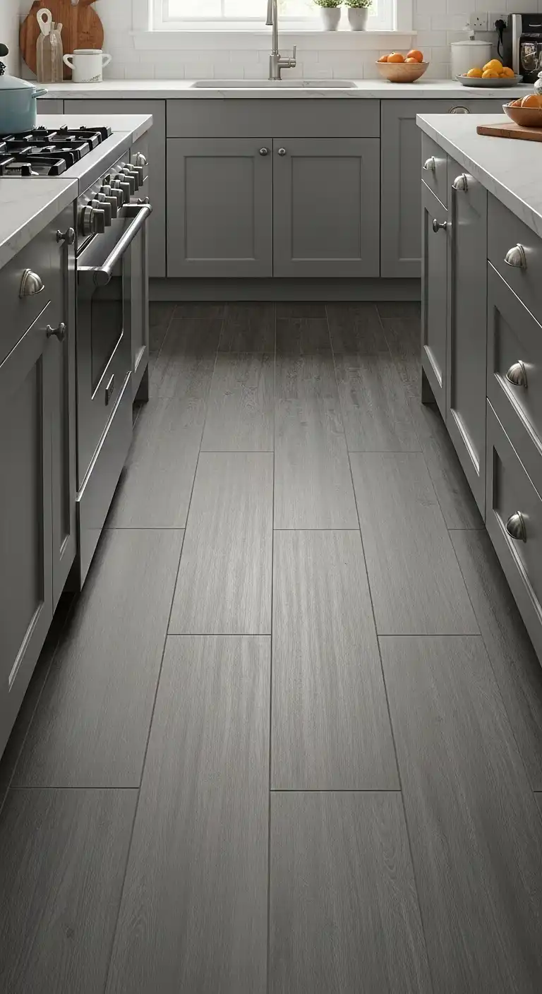 17 Best Galley Kitchen Flooring Ideas for a Sleek and Practical Design 13 12. Gray Tones for Modern Chic