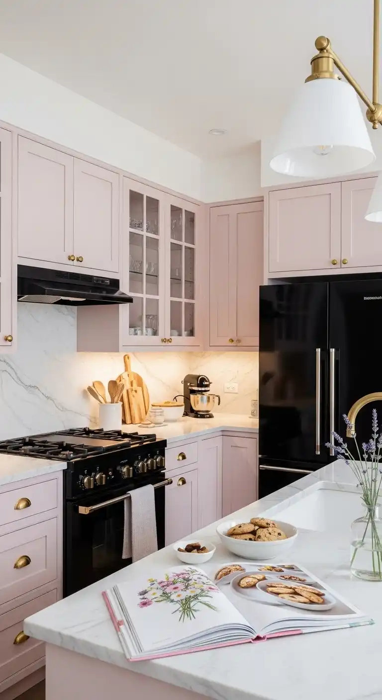 Kitchen Cabinet Color Ideas with Black Appliances: 20 Trendy Picks 13 12. Pale Pink Cabinets