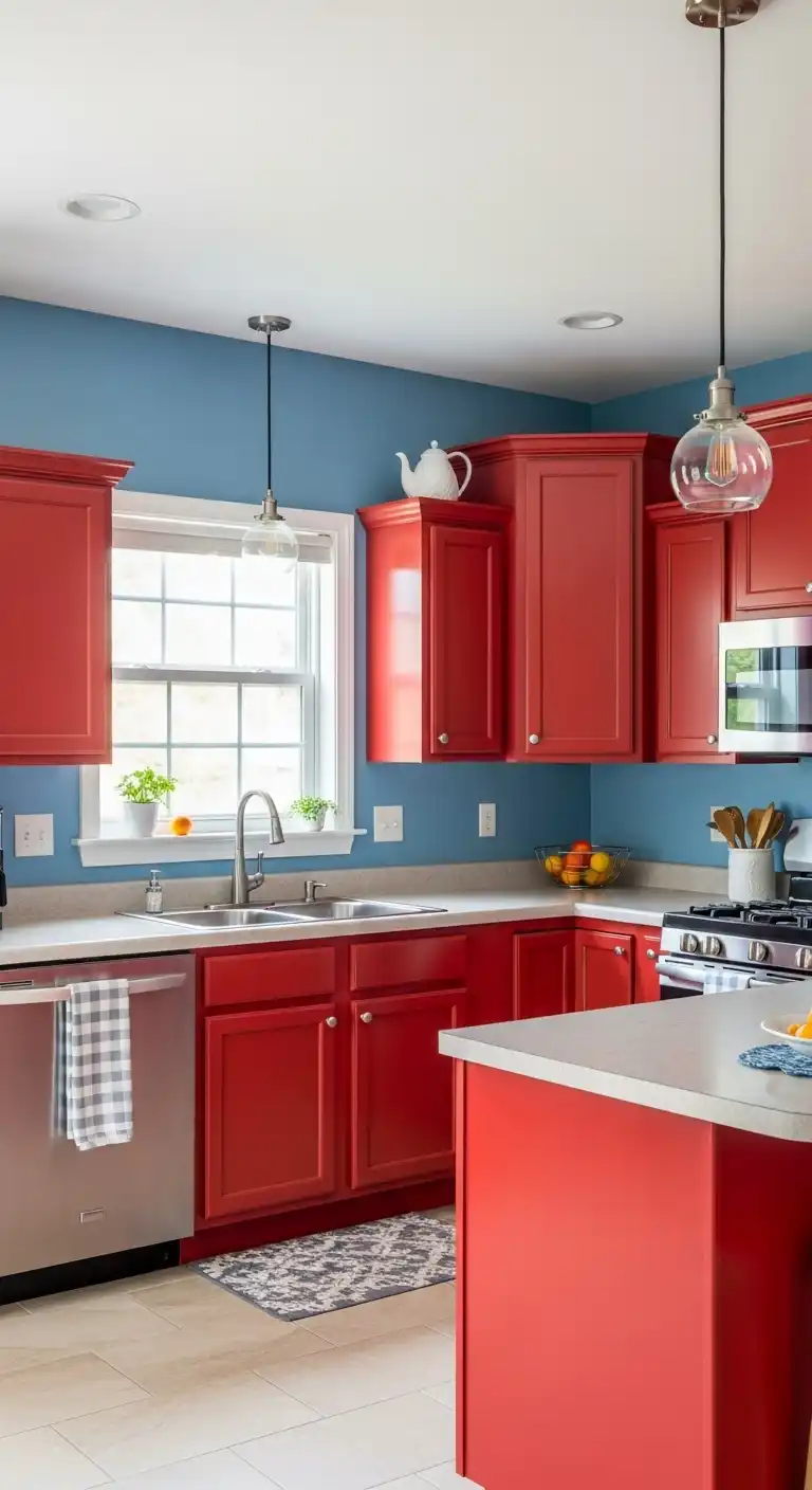 Kitchen Cabinet Color Ideas with Blue Walls: 21 Fresh Picks 13 12. Red Cabinets