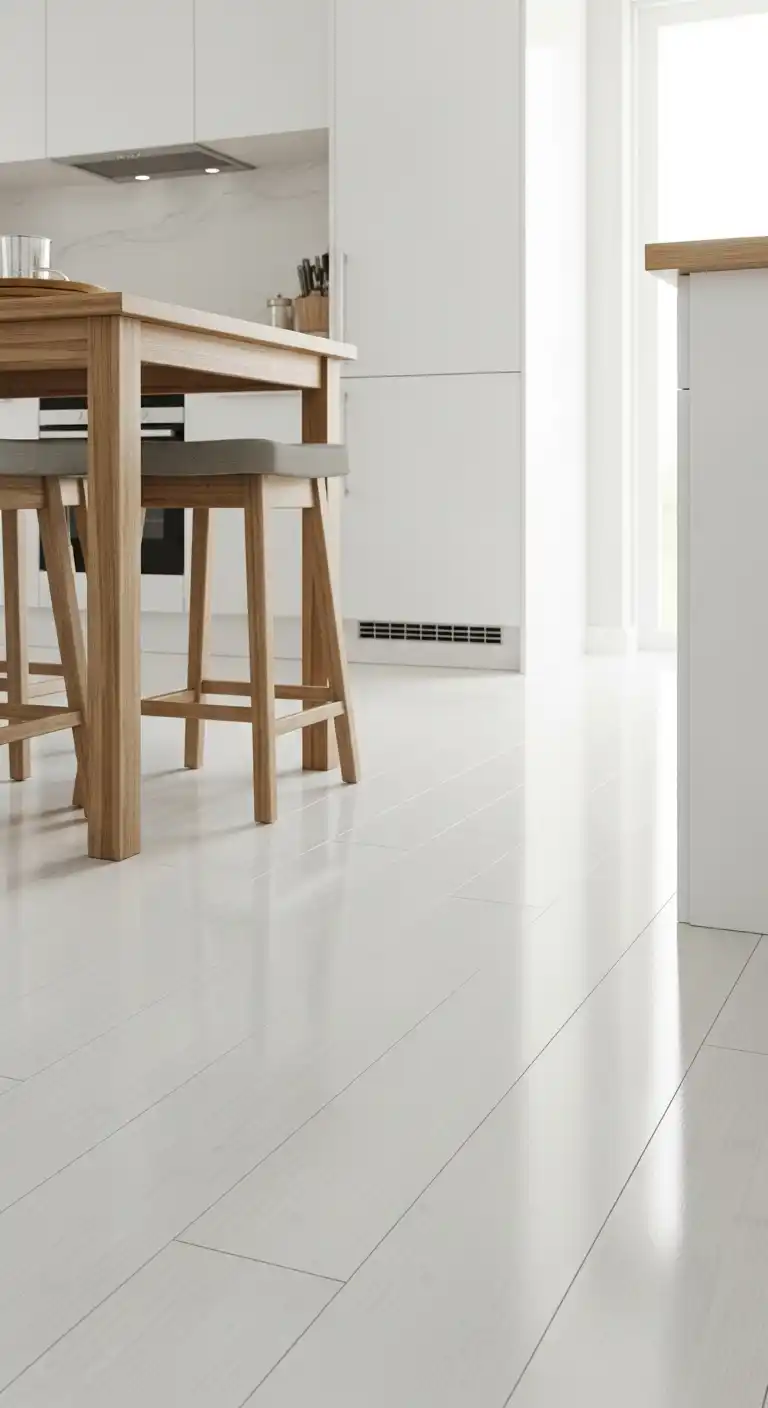 21 White Gloss Kitchen Flooring Ideas for a Bright and Modern Space 13 12. White Gloss Bamboo for Eco Friendly Shine