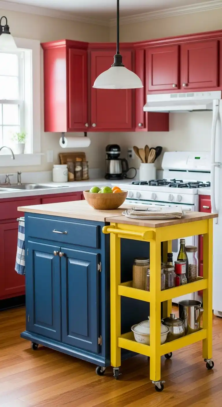 From Dull to Delightful: 19 Easy Ways to Add Color to Kitchen 14 13. Add a Colorful Island or Cart