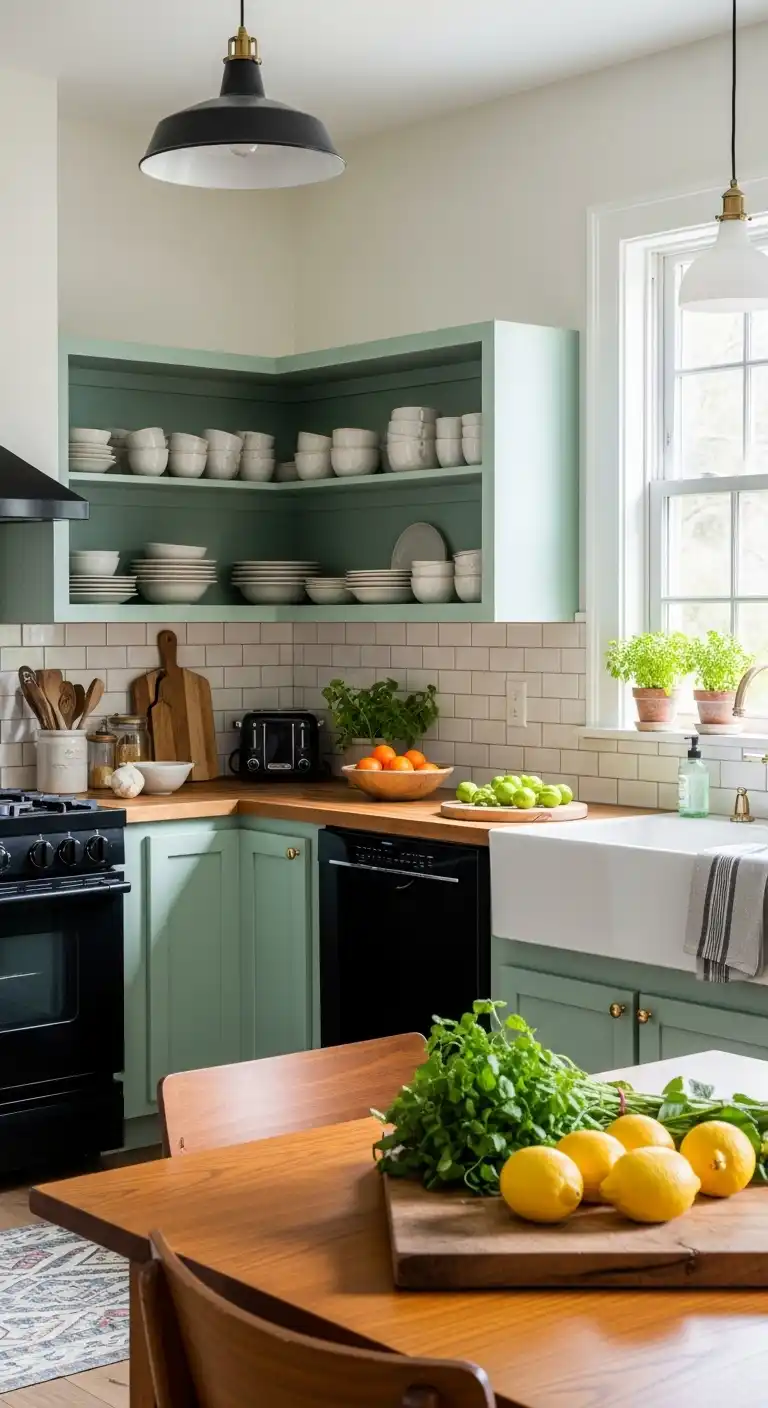 Kitchen Cabinet Color Ideas with Black Appliances: 20 Trendy Picks 14 13. Mint Green Cabinets