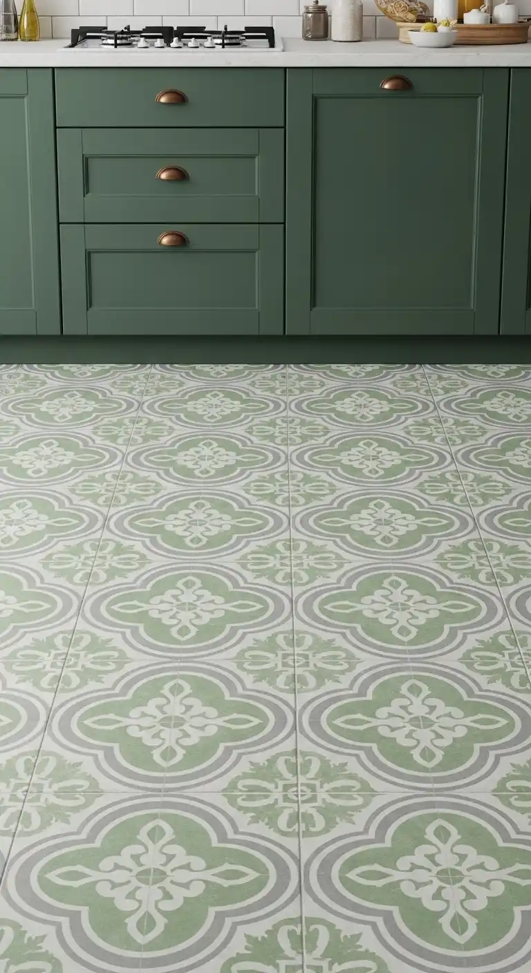 14 Green and Gray Arabesque Tiles