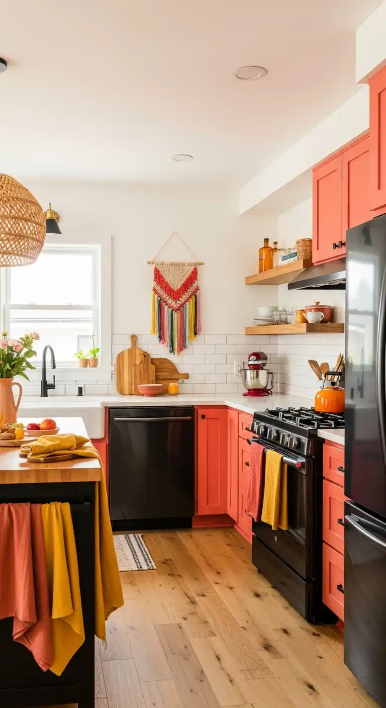 Kitchen Cabinet Color Ideas with Black Appliances: 20 Trendy Picks 15 14. Coral Cabinets