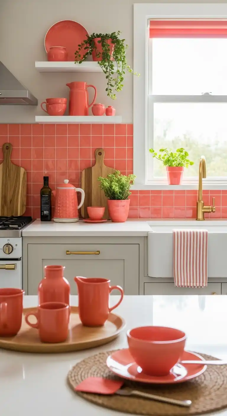 Kitchen Color Ideas: 20 Ways to Refresh the Heart of Your Home 15 14. Coral for Playful Warmth