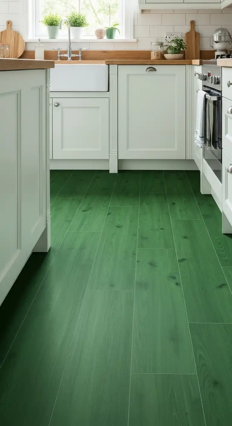 17 Best Galley Kitchen Flooring Ideas for a Sleek and Practical Design 15 14. Green Hues for Freshness