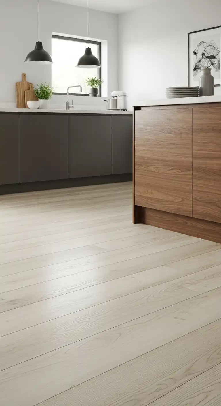 21 White Gloss Kitchen Flooring Ideas for a Bright and Modern Space 15 14. White Gloss Cork for Soft Comfort