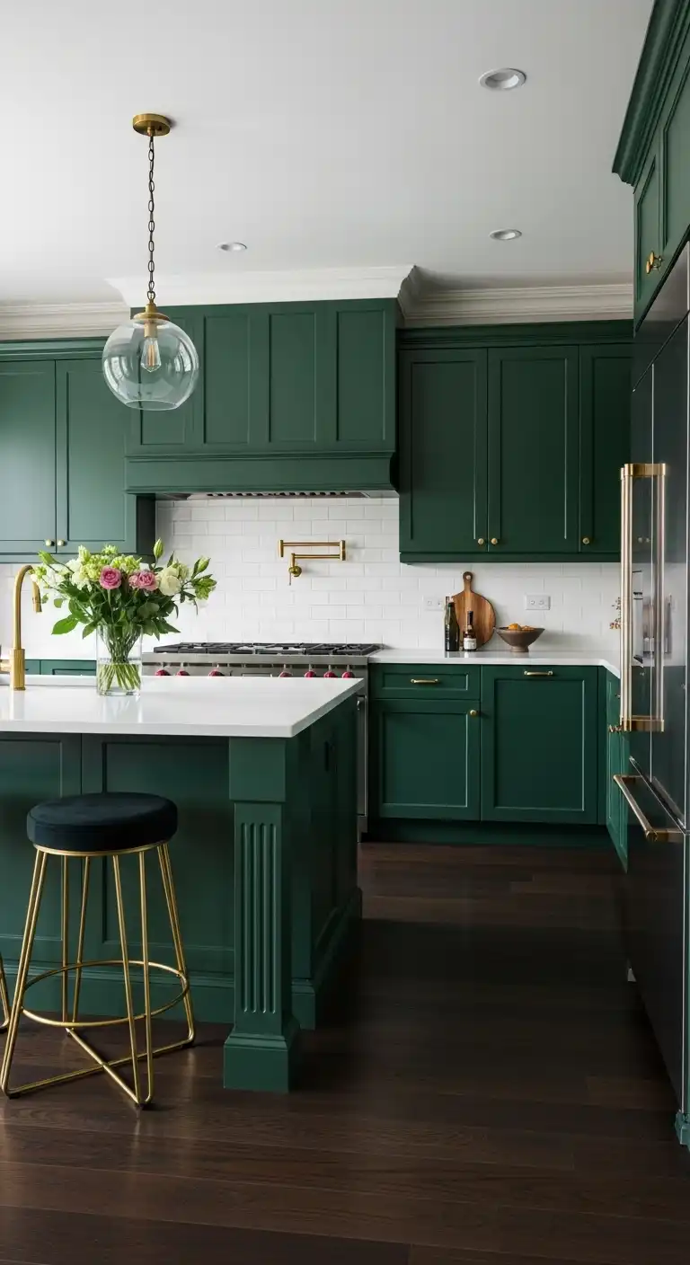 Stylish & Elegant Kitchen Color Ideas: 21 Must-Try Picks 16 15. Emerald Green Jewel