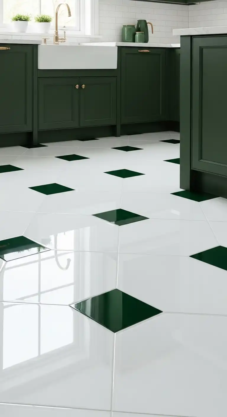 21 White Gloss Kitchen Flooring Ideas for a Bright and Modern Space 16 15. Glossy White Glass Tiles for Futuristic Flair