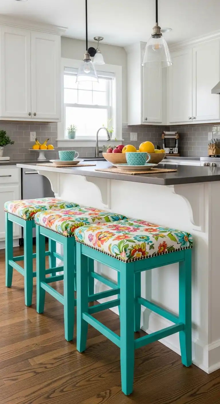 From Dull to Delightful: 19 Easy Ways to Add Color to Kitchen 16 15. Introduce Colorful Bar Stools