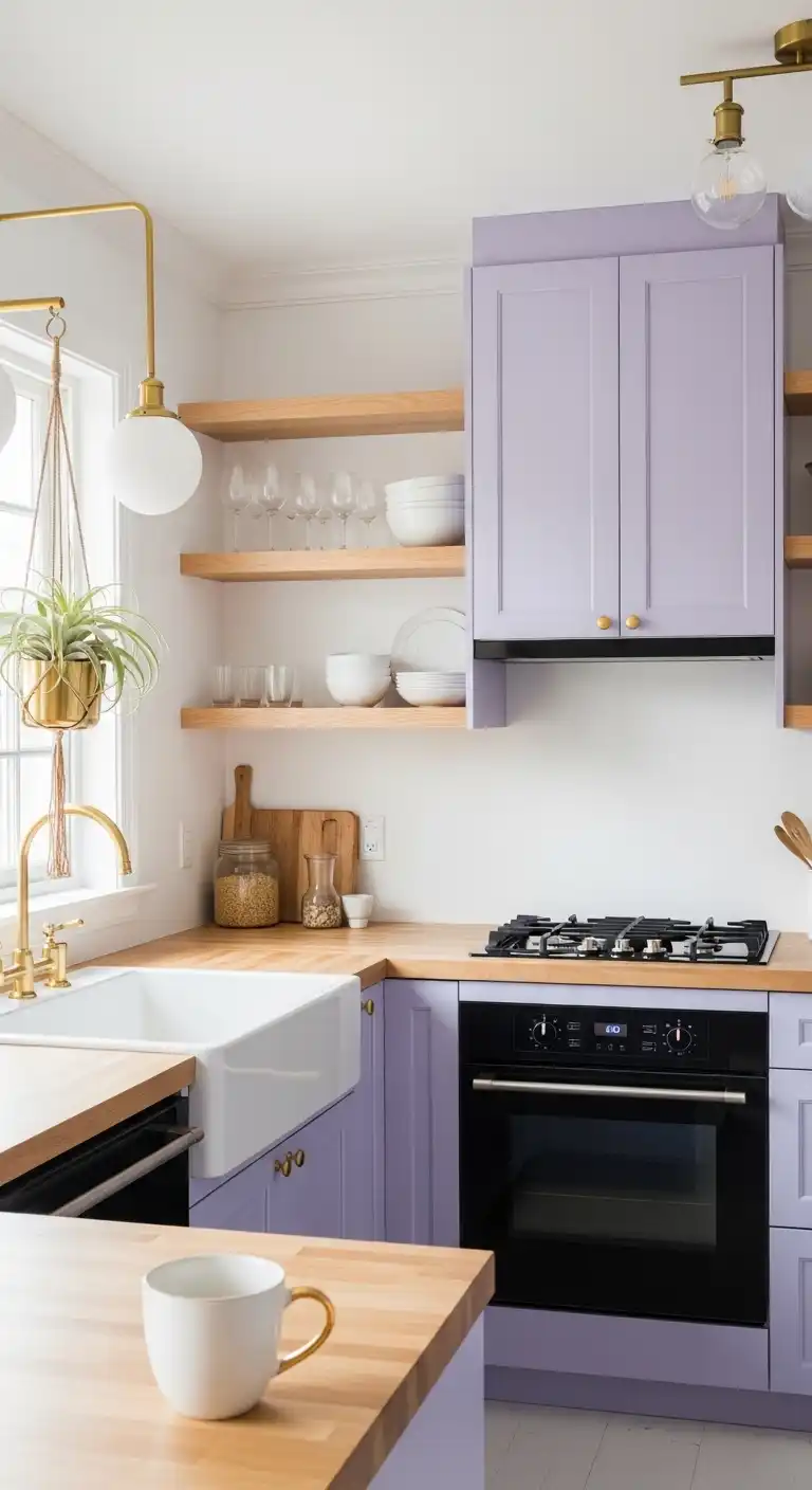 Kitchen Cabinet Color Ideas with Black Appliances: 20 Trendy Picks 16 15. Lavender Cabinets