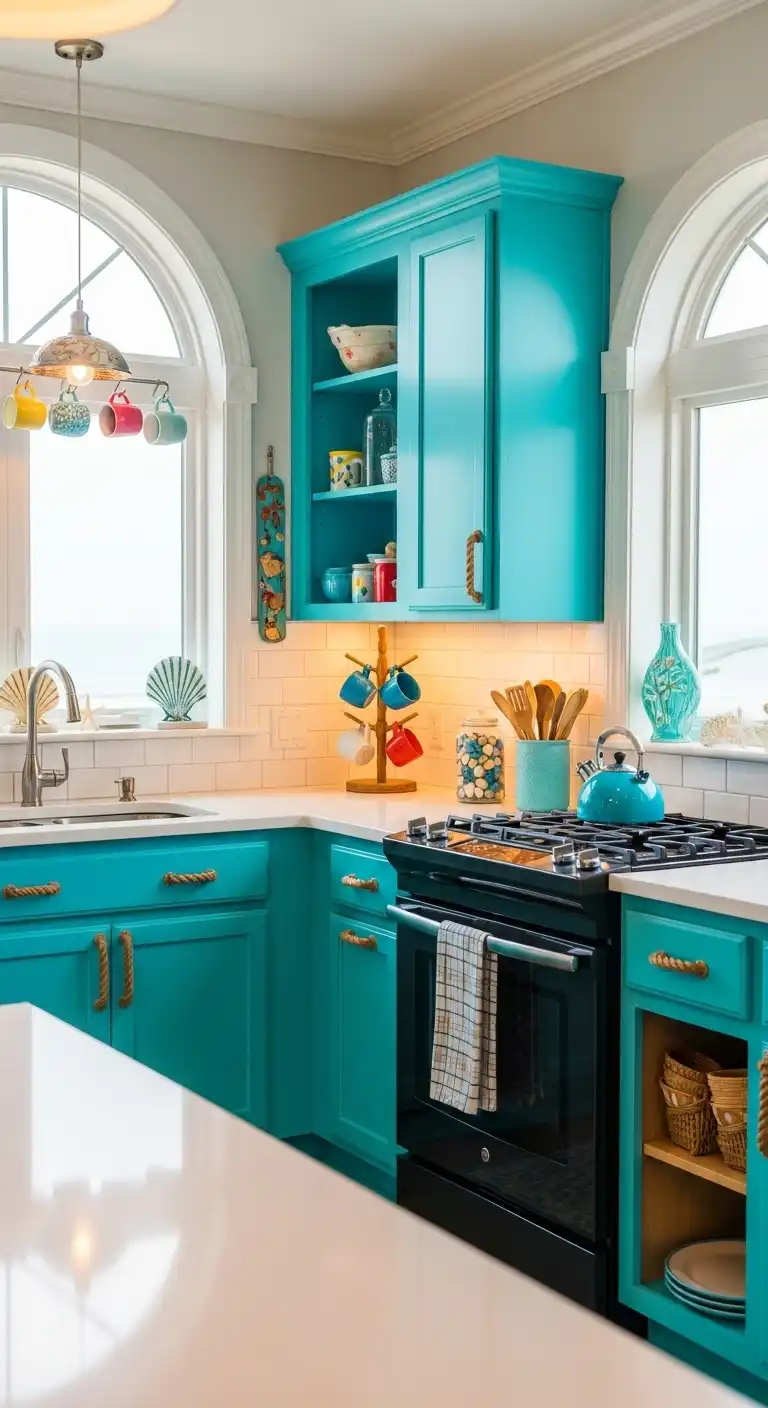 Kitchen Cabinet Color Ideas with Black Appliances: 20 Trendy Picks 17 16. Turquoise Cabinets