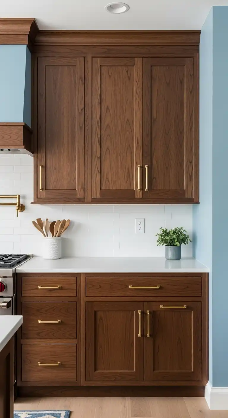 Kitchen Cabinet Color Ideas with Blue Walls: 21 Fresh Picks 17 16. Walnut Cabinets