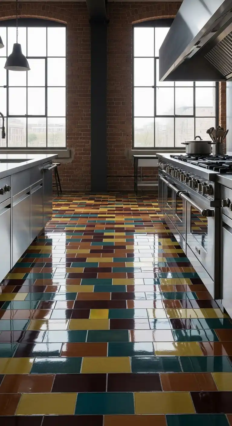 18 Industrial Kitchen Flooring Ideas for a Chic and Raw Aesthetic 18 17. Glass Tiles