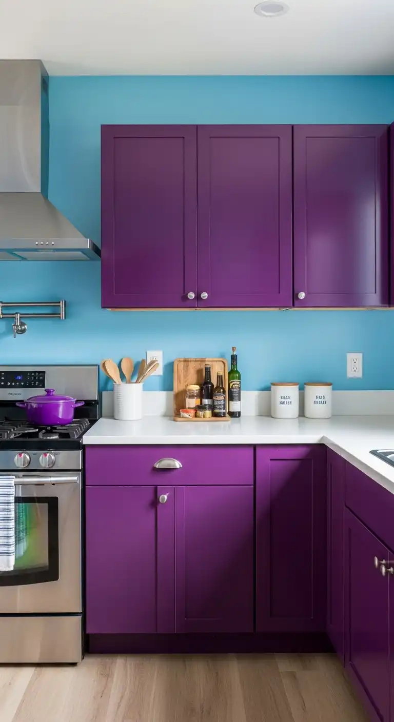 Kitchen Cabinet Color Ideas with Blue Walls: 21 Fresh Picks 18 17. Purple Cabinets