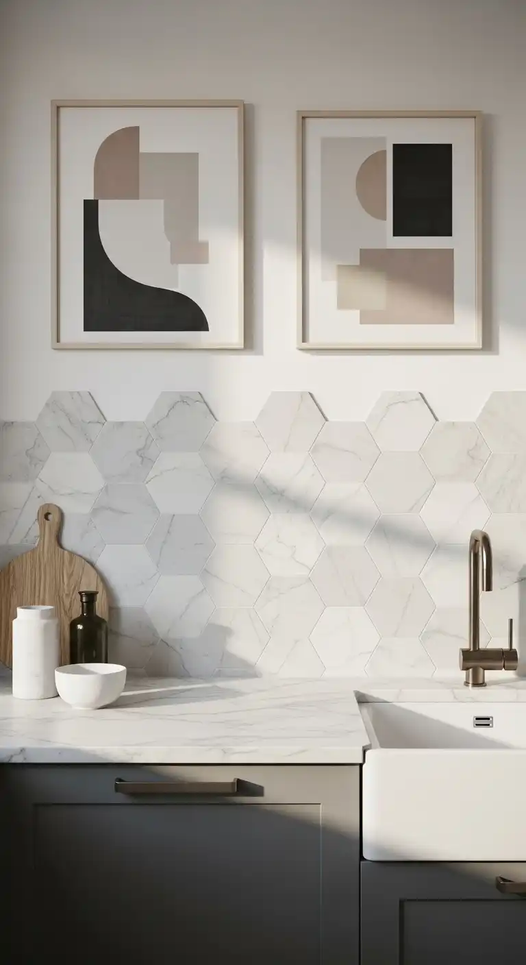 18 Hexagonal Marble Tiles