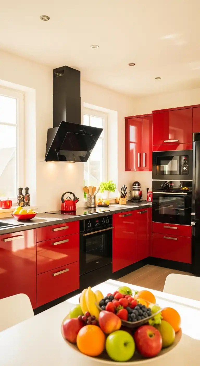 Kitchen Cabinet Color Ideas with Black Appliances: 20 Trendy Picks 19 18. Cherry Red Cabinets