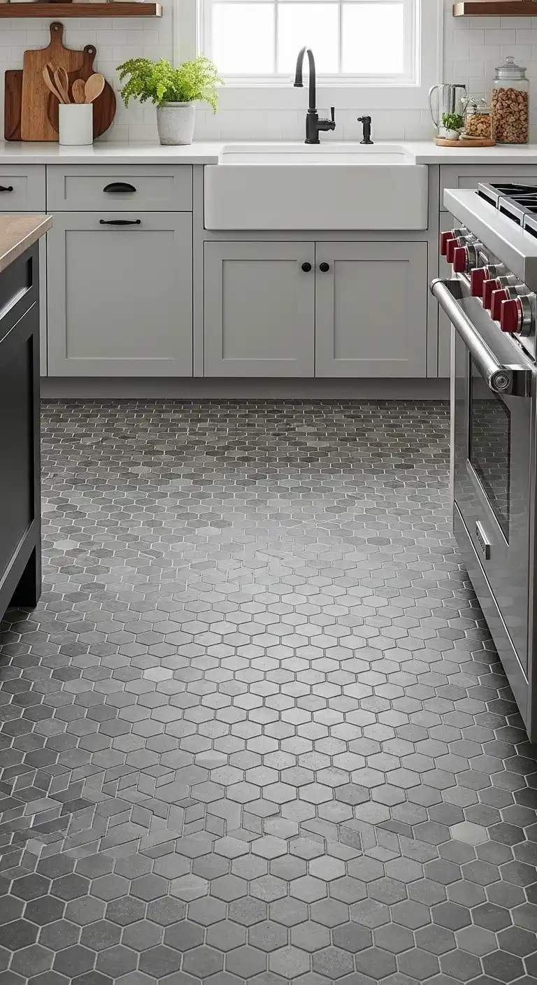 22 Stylish Grey Kitchen Flooring Ideas for a Sophisticated Look 19 18. Grey Mosaic Tiles