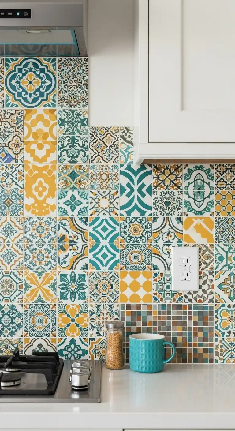 From Dull to Delightful: 19 Easy Ways to Add Color to Kitchen 3 2. Add a Colorful Backsplash with Peel and Stick Tiles