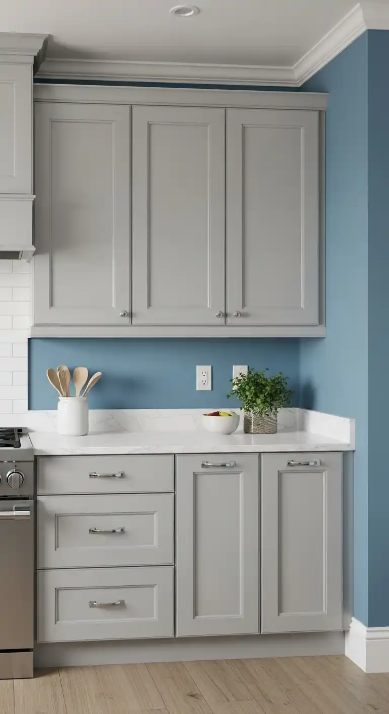 Kitchen Cabinet Color Ideas with Blue Walls: 21 Fresh Picks 3 2. Light Gray Cabinets 1