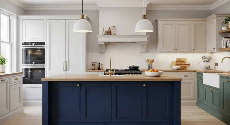 20 Kitchen Cabinet Color Ideas with Blue Island for a Bold Touch