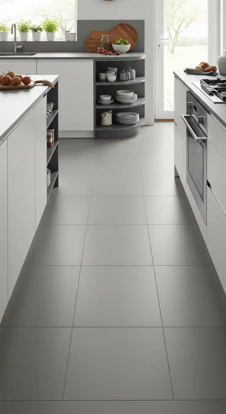 22 Stylish Grey Kitchen Flooring Ideas for a Sophisticated Look 21 20. Grey Linoleum Flooring